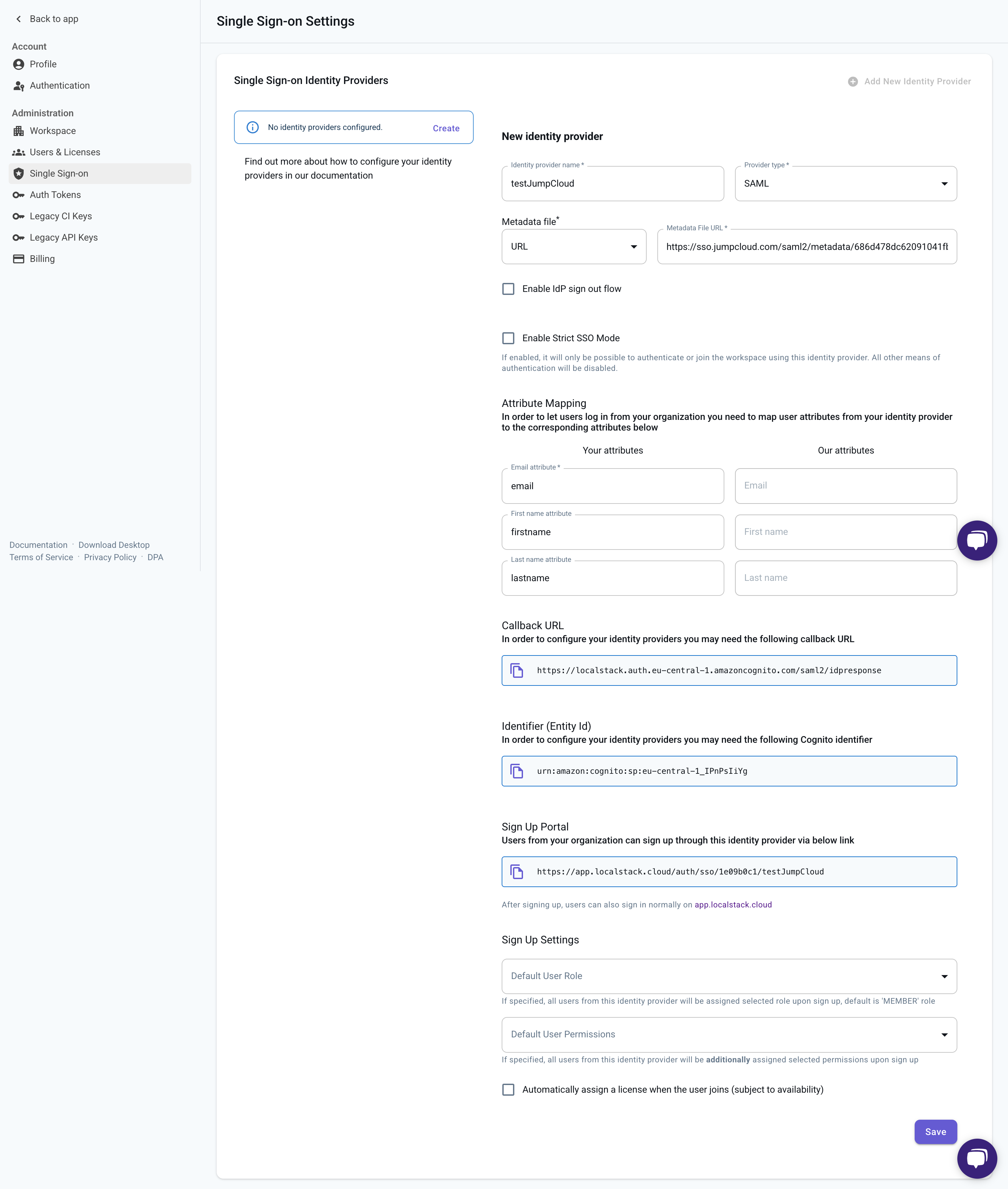 JumpCloud Map Required Fields